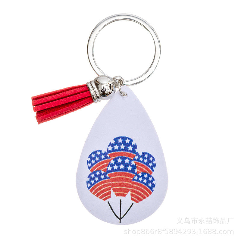 Wholesale American Flag Independence Day PU Leather Keychain Water Drop Five-Pointed Star Pendant ACC-KC-Yongz001