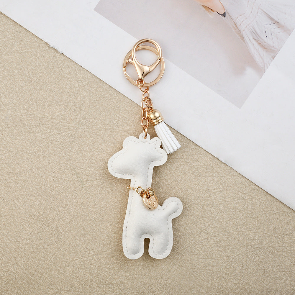 Wholesale Giraffe PU Leather Keychain Cute Fashion Bag Charm Car Key Accessory Gift Boutique