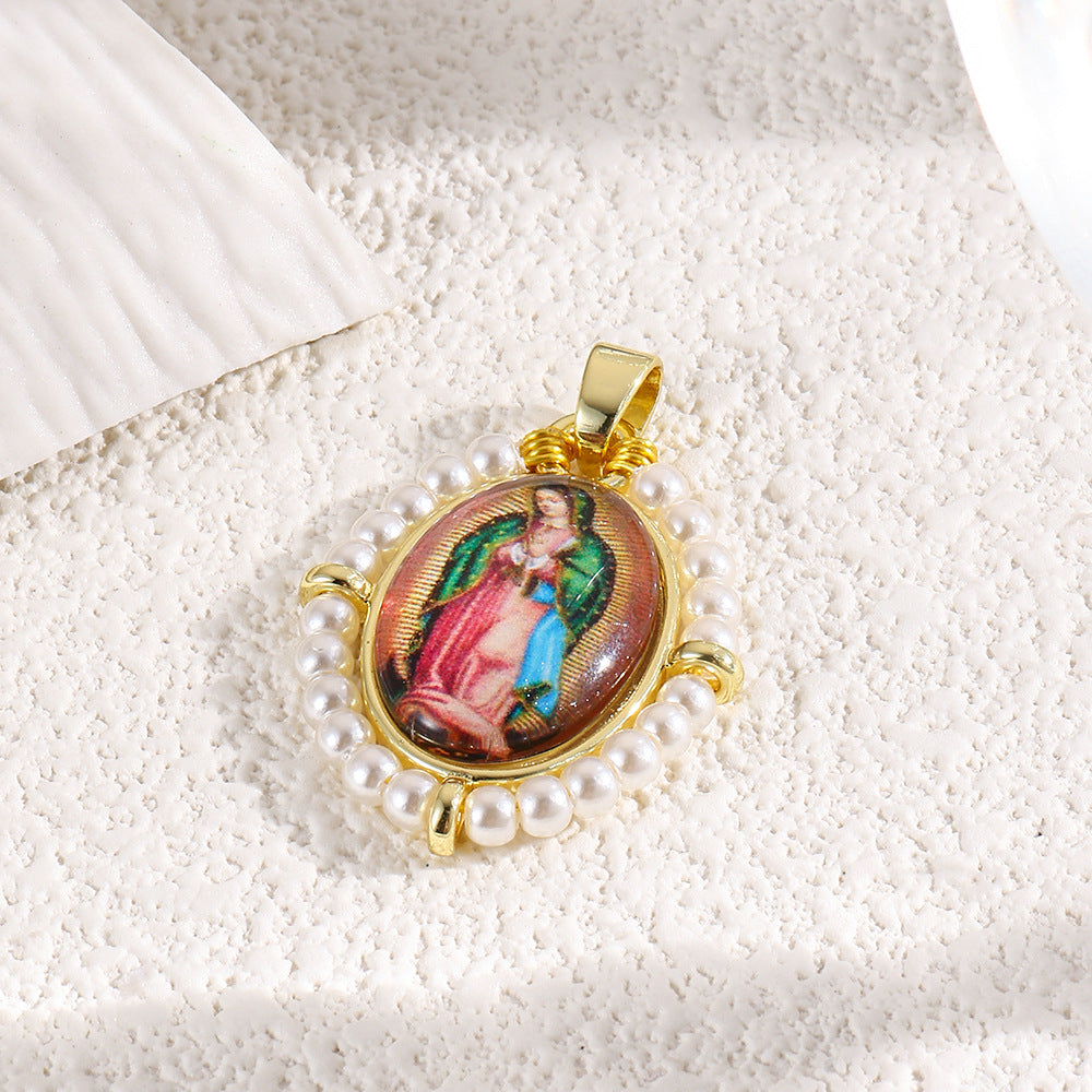 Wholesale Oval portrait of the Virgin Mary vintage copper plated 18k braided pendant