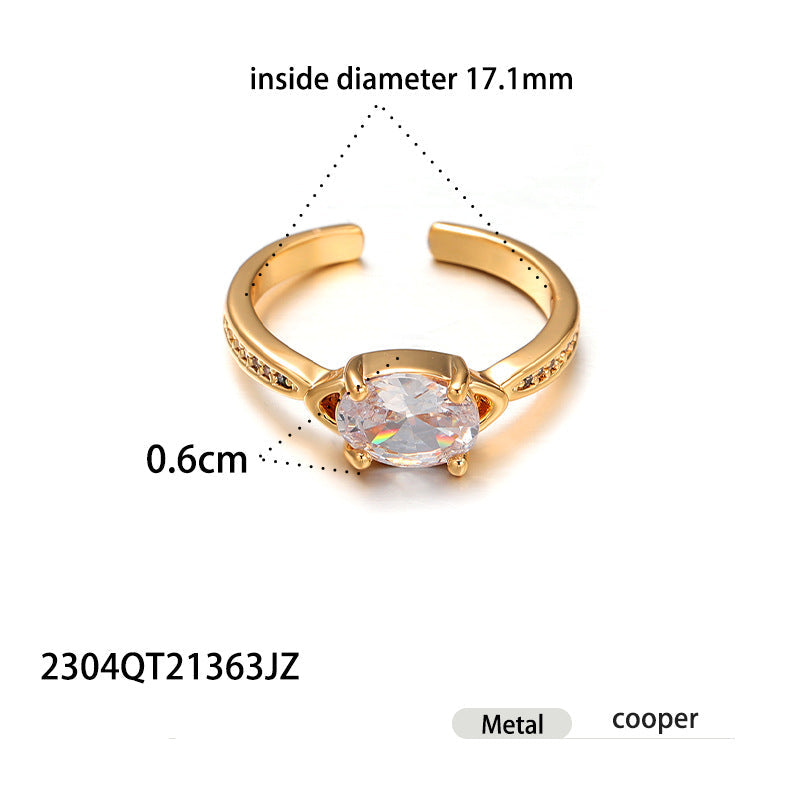 Wholesale light luxury versatile brass gold plated zircon ring