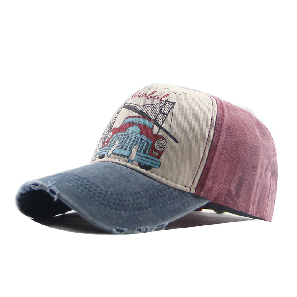 Wholesale Trendy Five Panel Trucker Baseball Cap Distressed Washed Cotton Burgundy With Navy Brim Outdoor Summer Sun Hat For Casual Wear