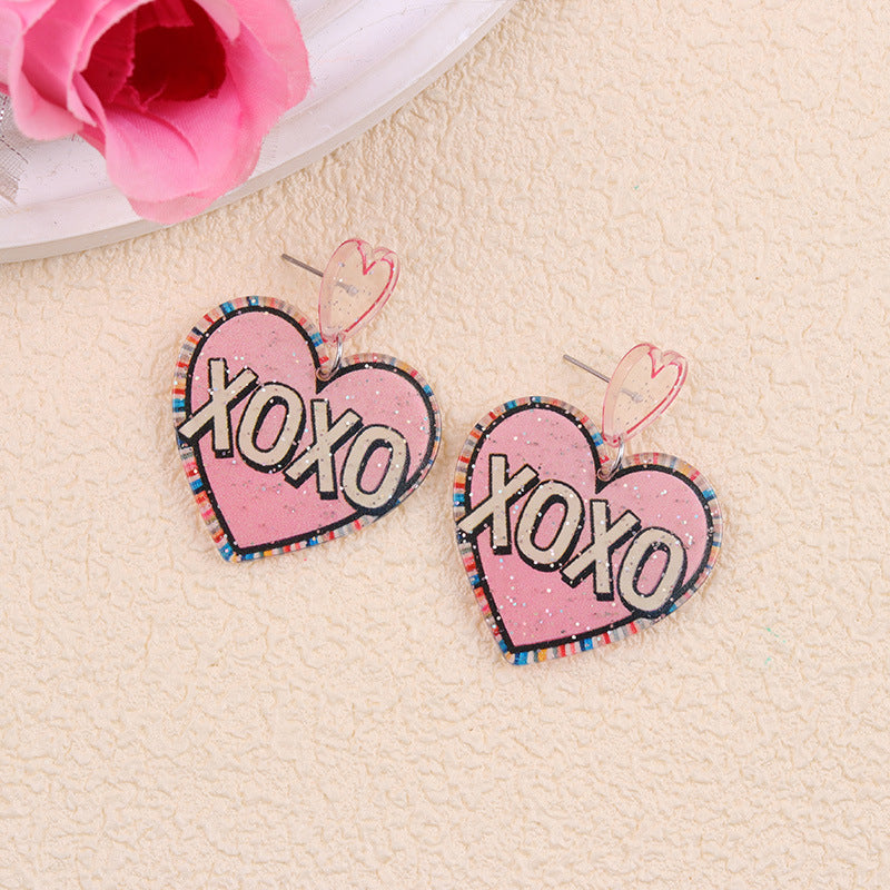 Wholesale Valentine' s Day Acrylic Heart Print XO Letter Earrings