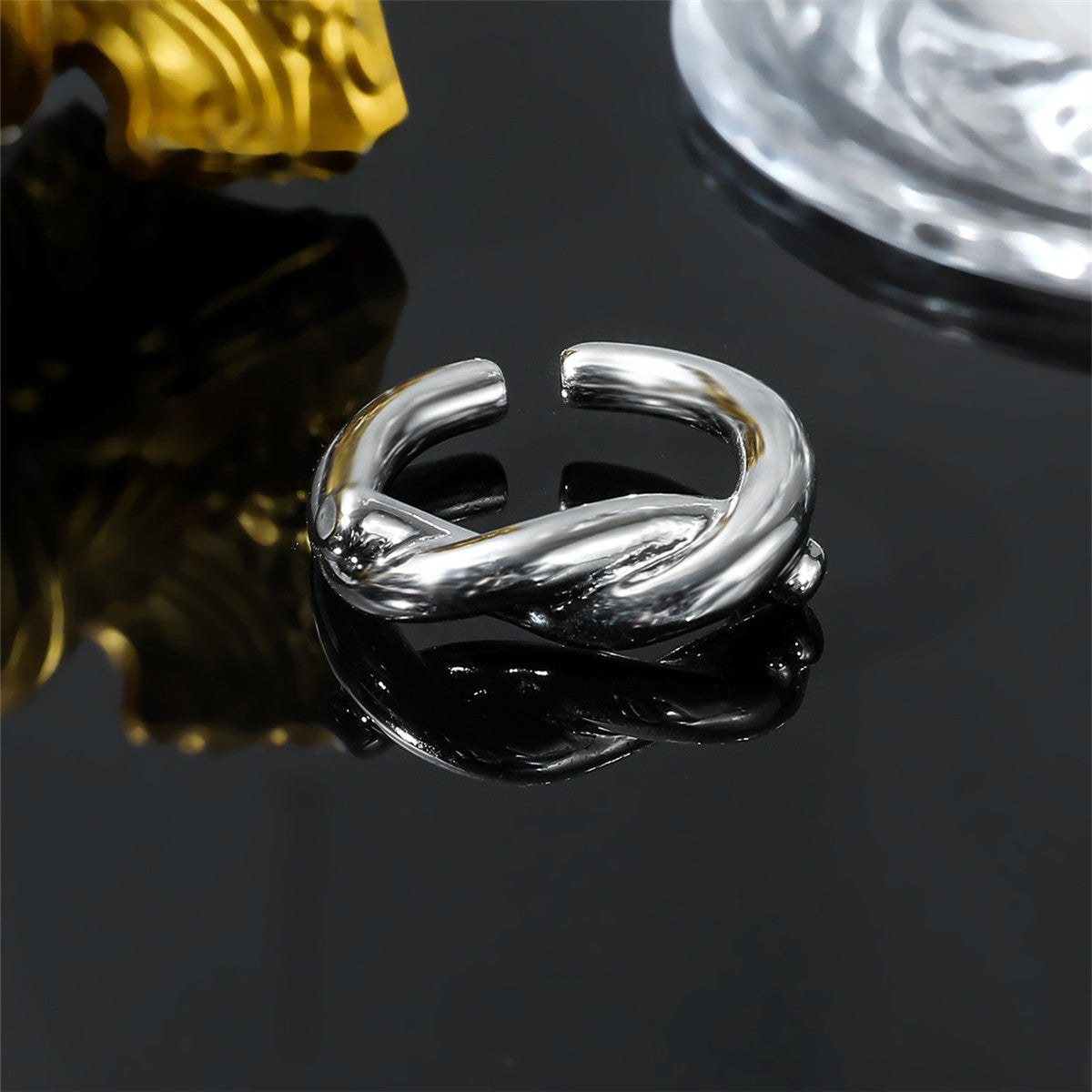 Wholesale Retro High-end Twisted Open Ring Titanium Steel Rings ACC-RS-GouYa007