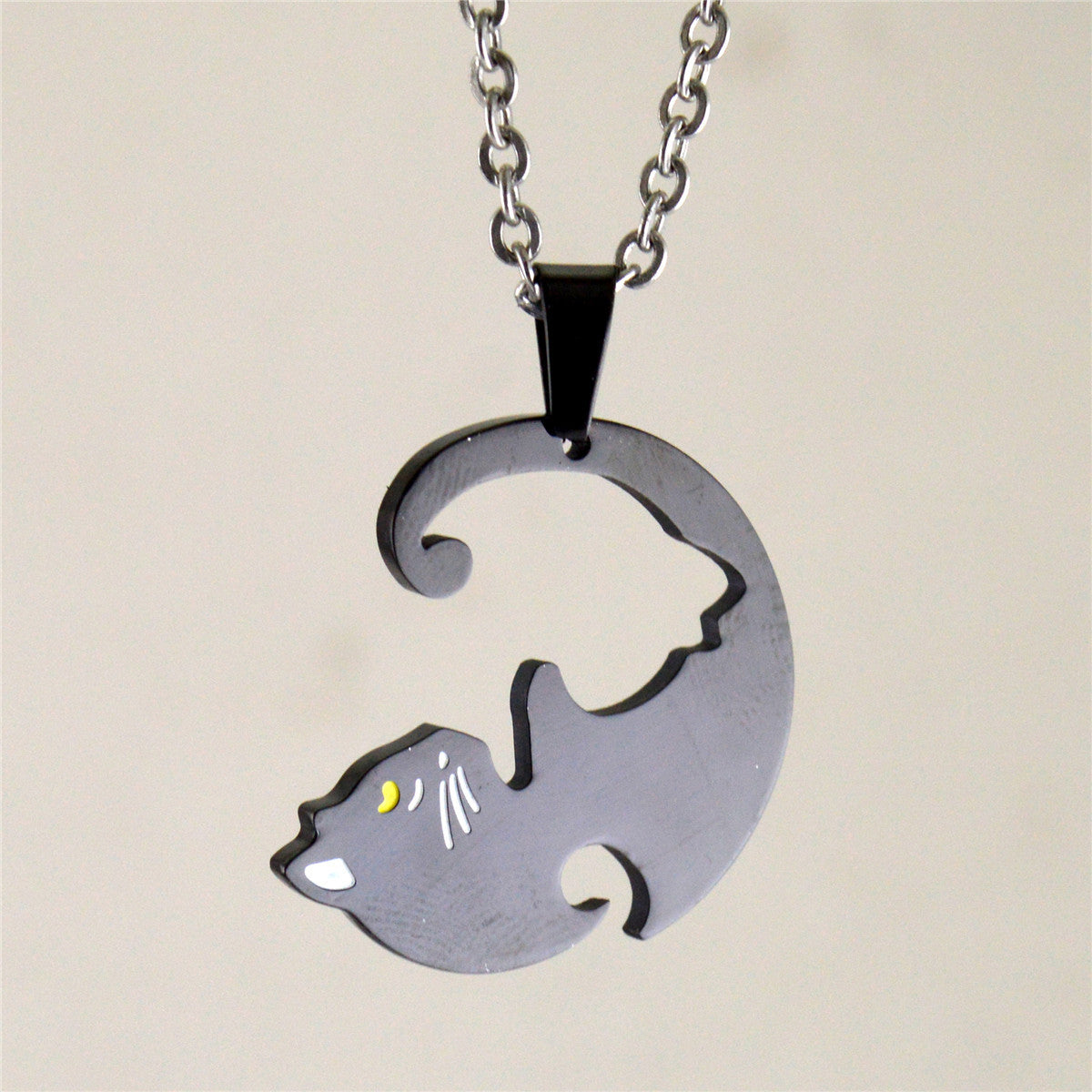 Wholesale Romantic Cat Titanium Steel Pendant Necklace Set for Couples,  Fashion Jewelry Accessory Gift