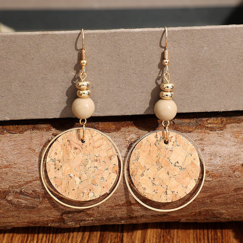 Wholesale Retro Wood-Grain Disc Earrings
