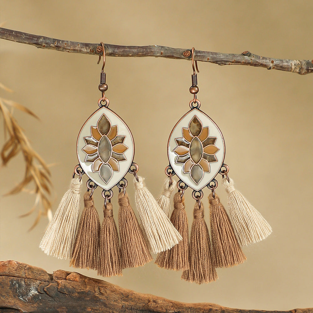 Wholesale Bohemian Style Handmade Tassel Earrings Zinc Alloy Jewelry Accessory