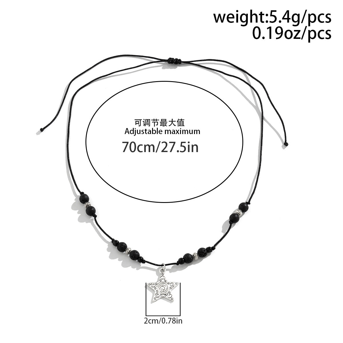 Wholesale Trendy Men' s Volcanic Rock Star Pendant Necklace Alloy Black Hip Hop Fashion Jewelry Accessory