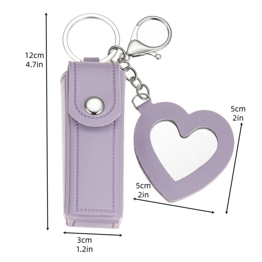Wholesale creative leather pendant portable lipstick bag keychain makeup mirror mini key storage bag