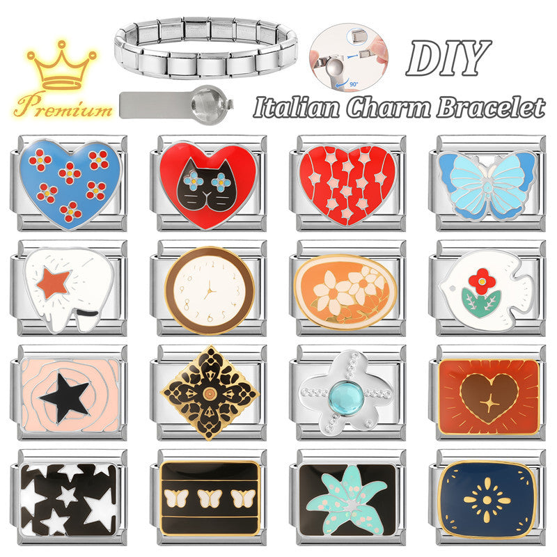 Wholesale Italian Style DIY Bracelet Charm Set Heart Butterfly Star Flower Stainless Steel Jewelry Accessory