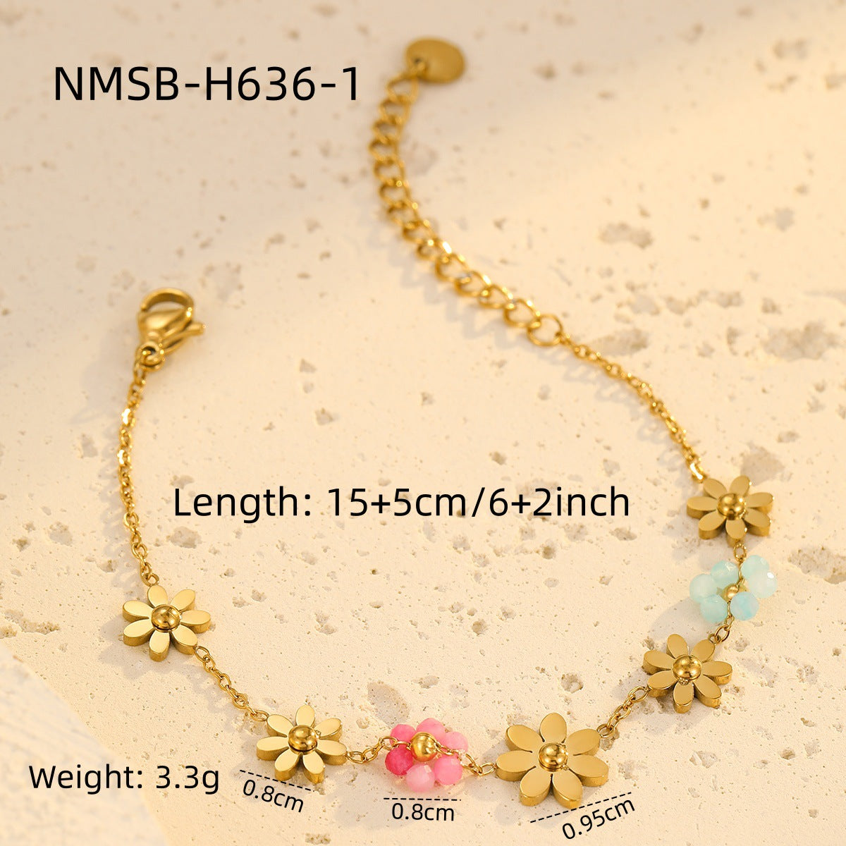Wholesale Stainless steel Colorful Flower Beaded Bracelet