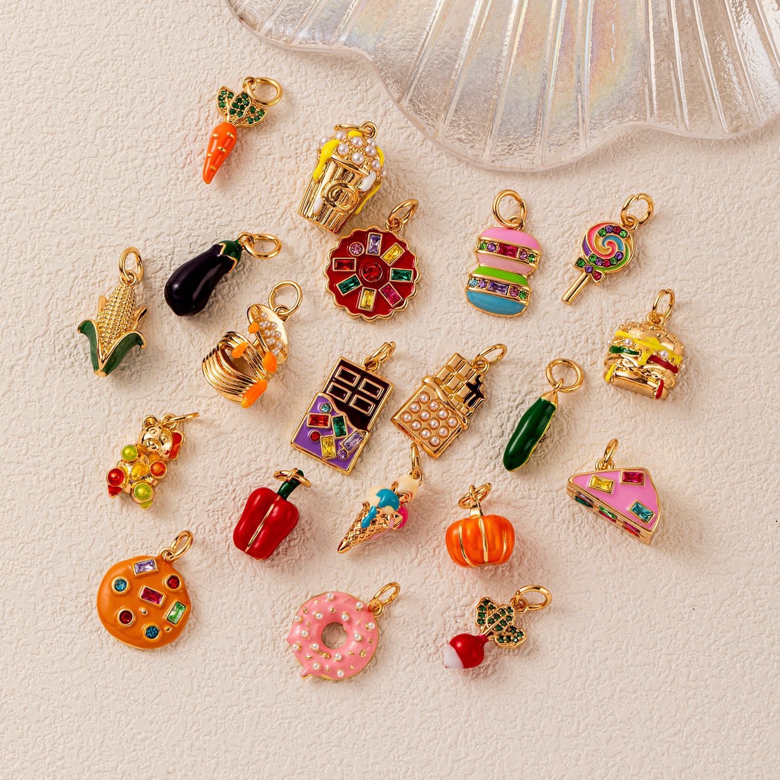 Wholesale Eco Friendly Copper Food Shaped Charms Stylish Fruit Vegetable Pendant For DIY Earrings Bag Charm Keychain Resale