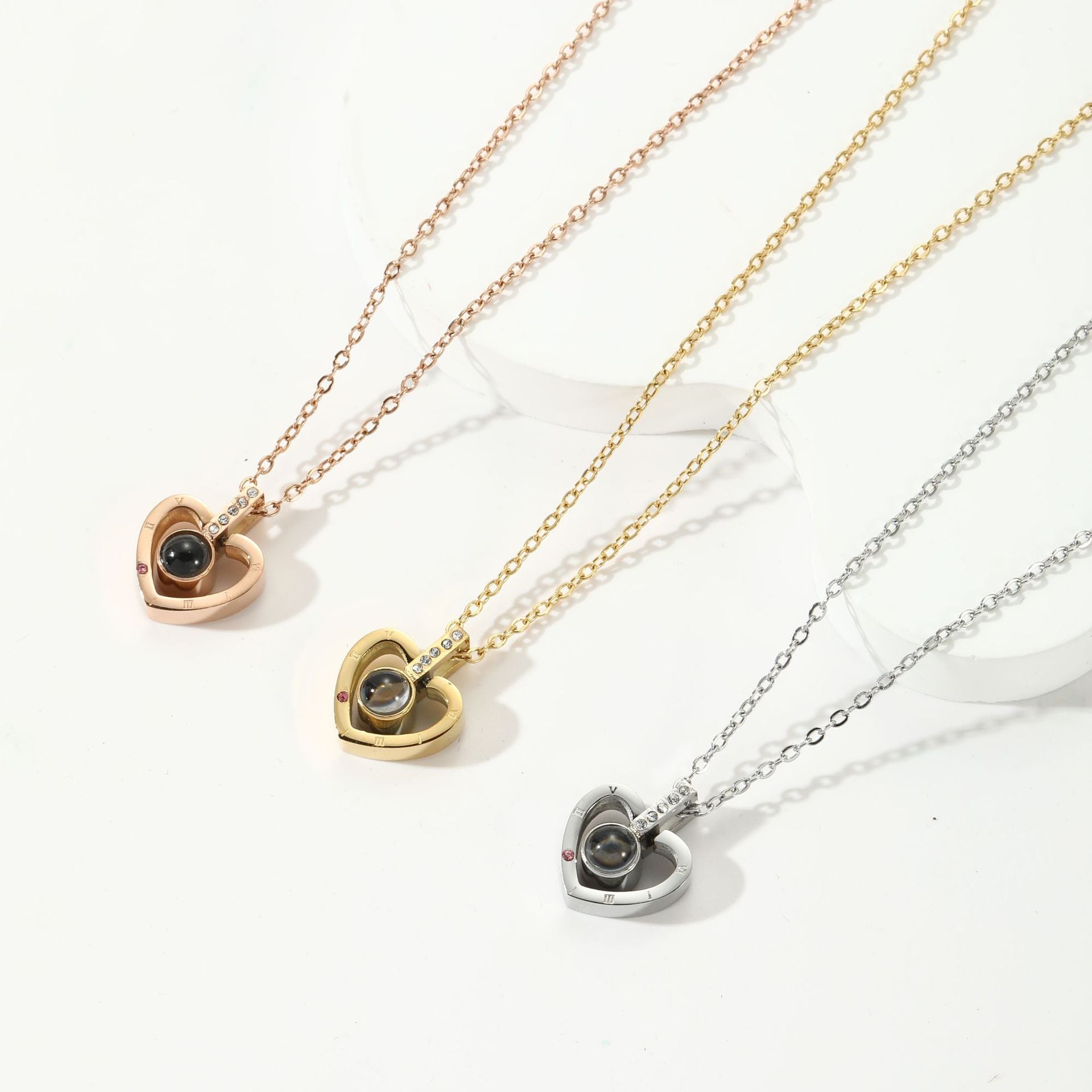 Wholesale 100 languages I love you memory projection titanium steel necklace