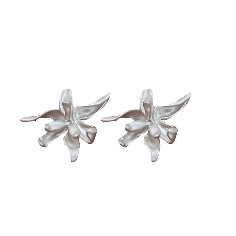 Wholesale Korean Style Irregular Matte Iris Flower Earrings - Copper Electroplated,  Boutique Resale Jewelry Accessory