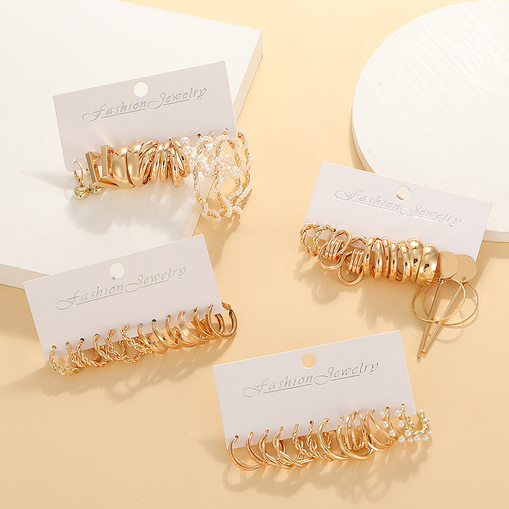 Wholesale Geometric Retro Gold Hoop Earrings Set ACC-ES-MY035