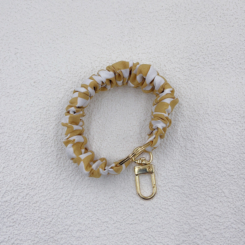 Wholesale Black White Checkered Pleated Alloy Phone Strap Keychain Lanyard Casual Gift