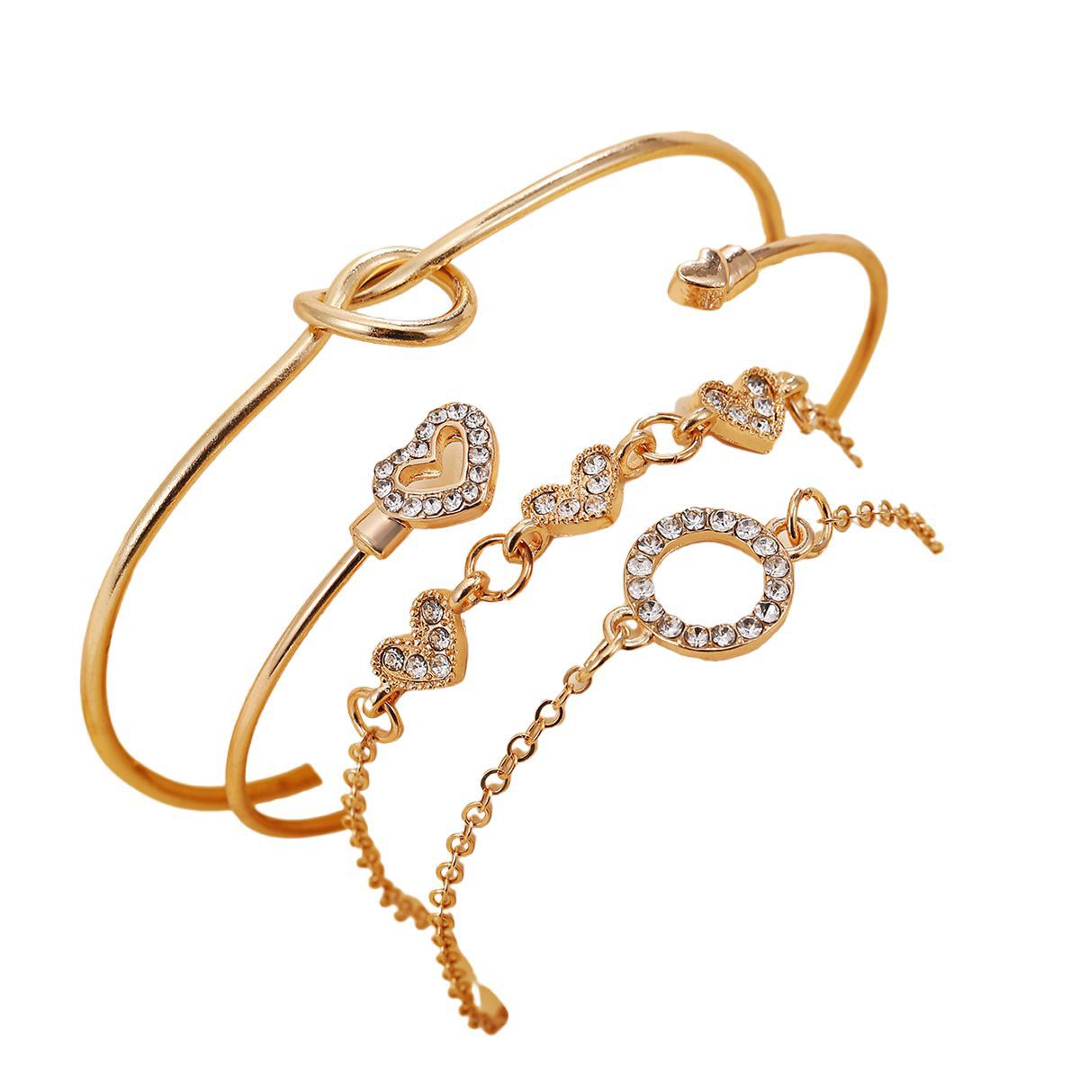 Wholesale Gold Tone Geometric Hollow Heart Design Women S Bracelet Set Of 4 Layered Fashion Jewelry Accessory Gift