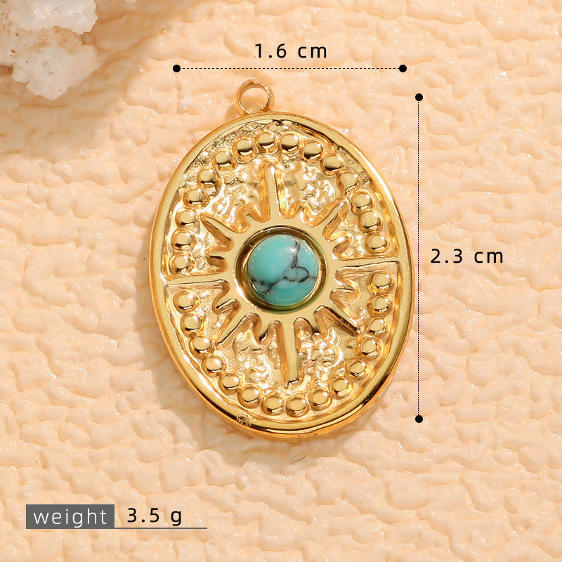 Wholesale Stainless steel vintage pendant inlaid with turquoise charms