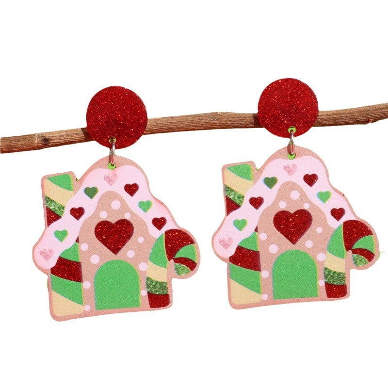 Wholesale Christmas house acrylic printing earrings