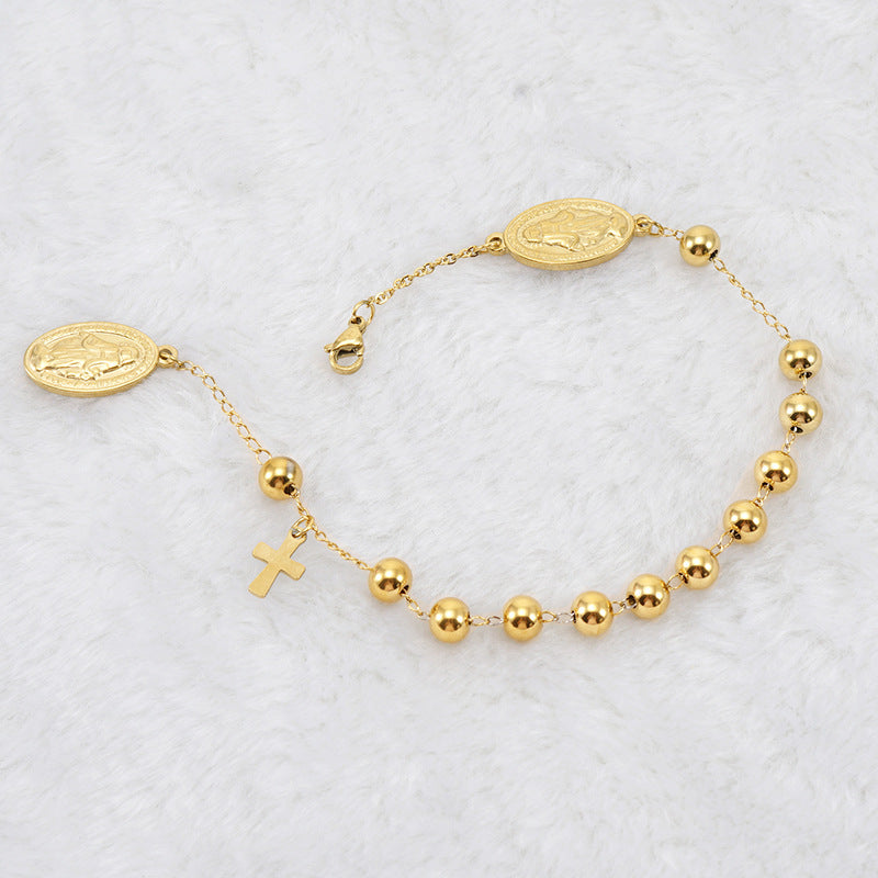 Wholesale 18K Beaded Stainless Steel Bracelet Titanium Steel ACC-BT-Zhongy003