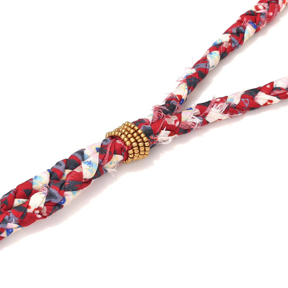 Wholesale Light luxury Feng Shui handmade long woven beaded fabric necklace