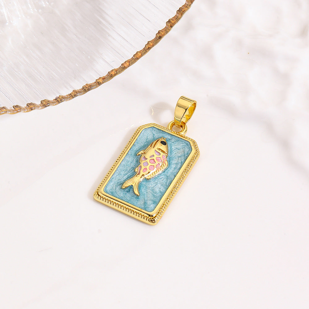 Wholesale square color dripping copper love conch shell eye moon jellyfish tarot pendant necklace