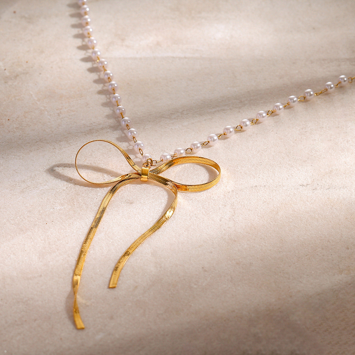 Wholesale 18k gold stainless steel bow necklace