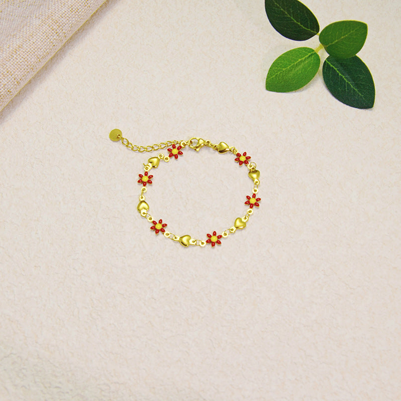 Wholesale Titanium Steel Flower Fashion New Oil Dropping 18K Gold Bracelet