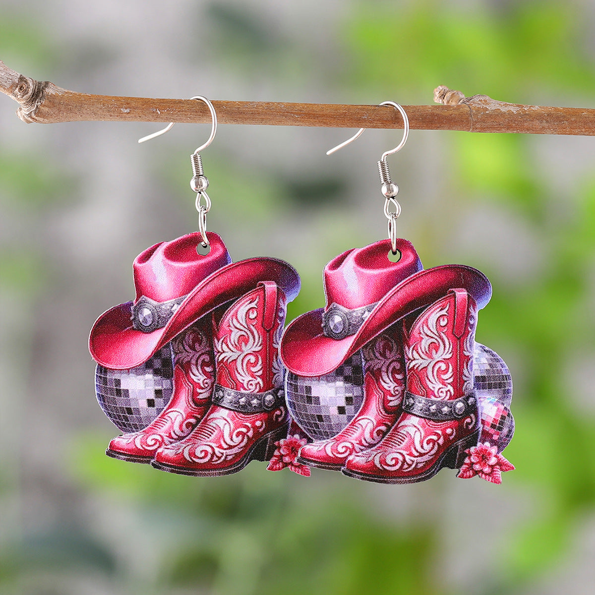 Wholesale  Music Festival Western-style Denim Hat Boots Pendant Earrings