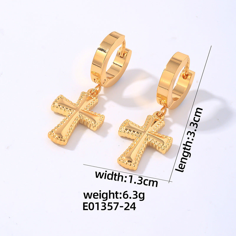 Wholesale Hip Hop Polished Earrings Cross Pendant Hoop Earrings Stainless Steel Earrings ACC-ES-MOXI002