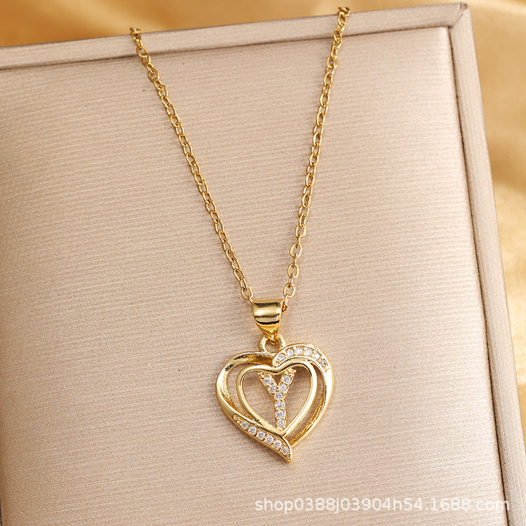 Wholesale Titanium Steel Plated 18K Gold English Letter Pendant Necklace