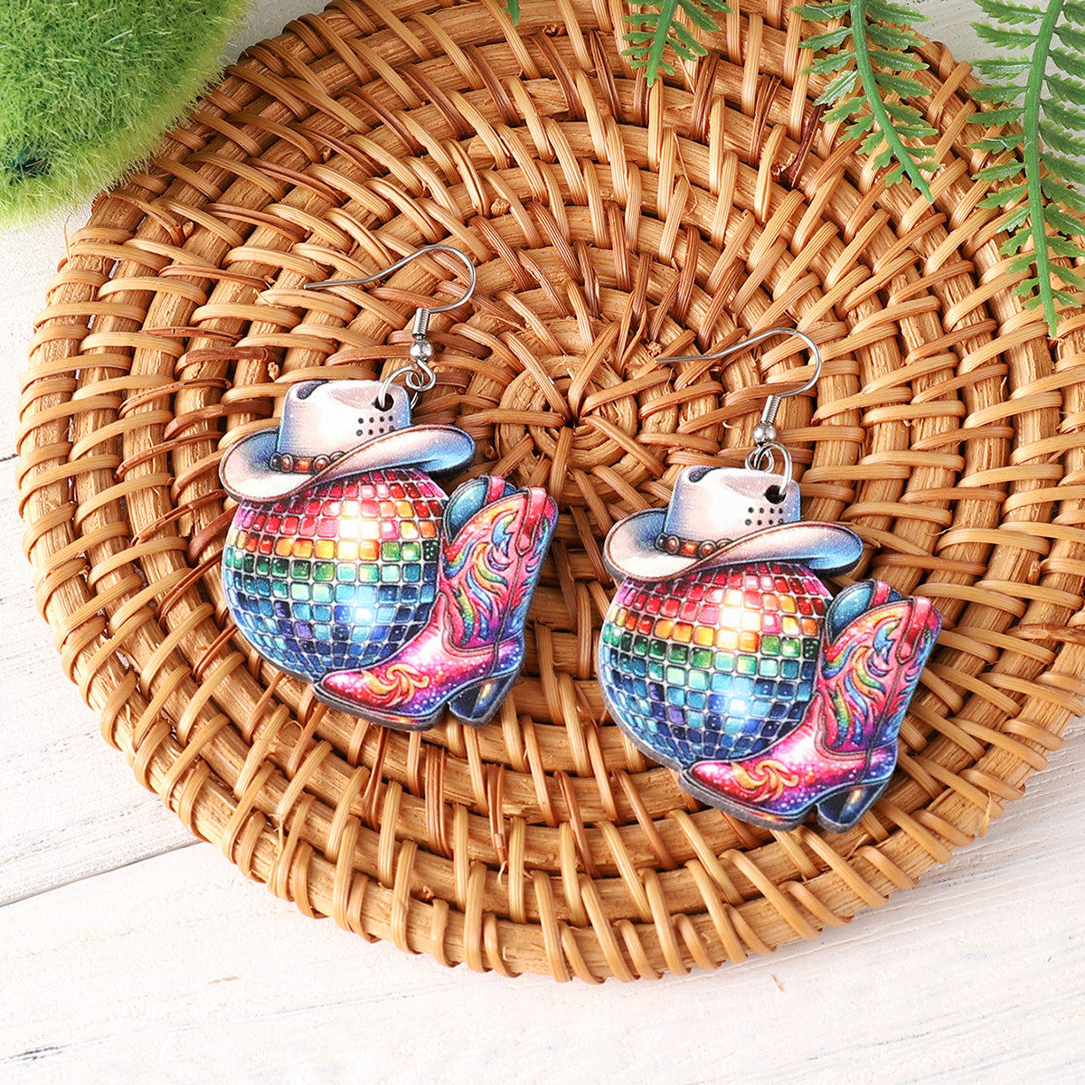 Wholesale  Music Festival Western-style Denim Hat Boots Pendant Earrings