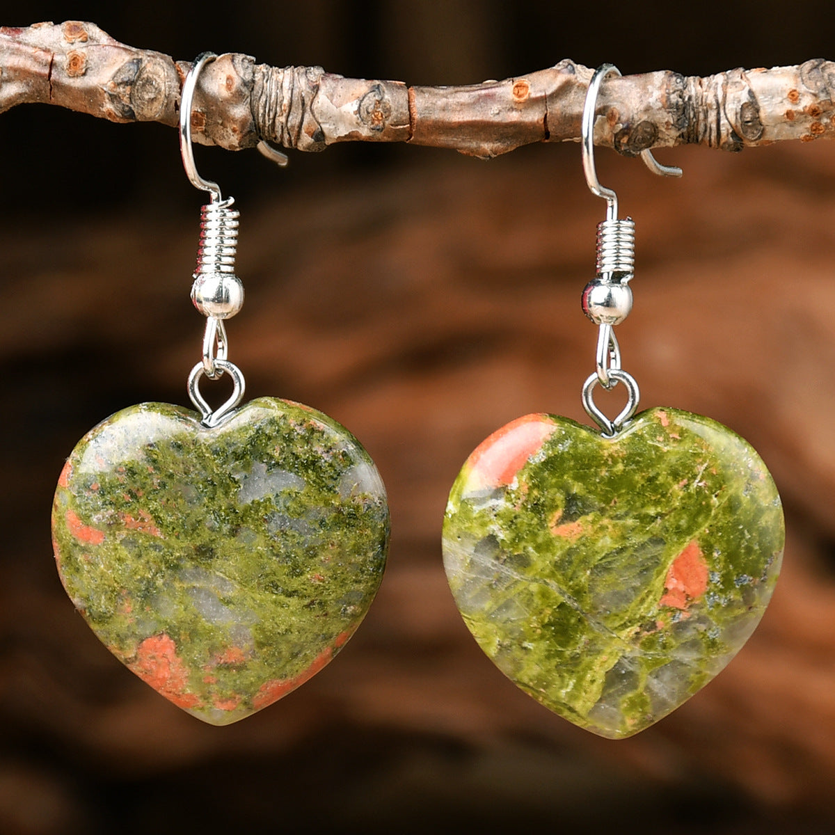 Wholesale Valentine' s Day Natural Stone Heart Pendant Earrings