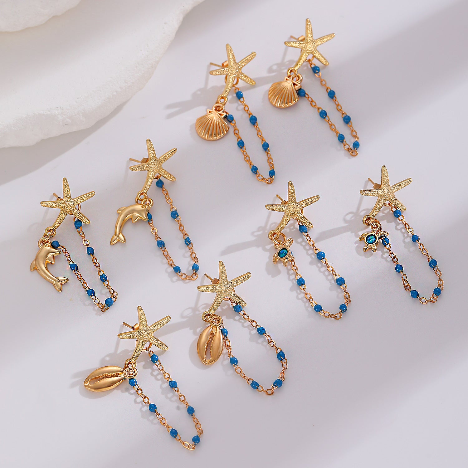Wholesale Ocean Themed Luxury Star and Turtle Beaded Tassel Earrings
