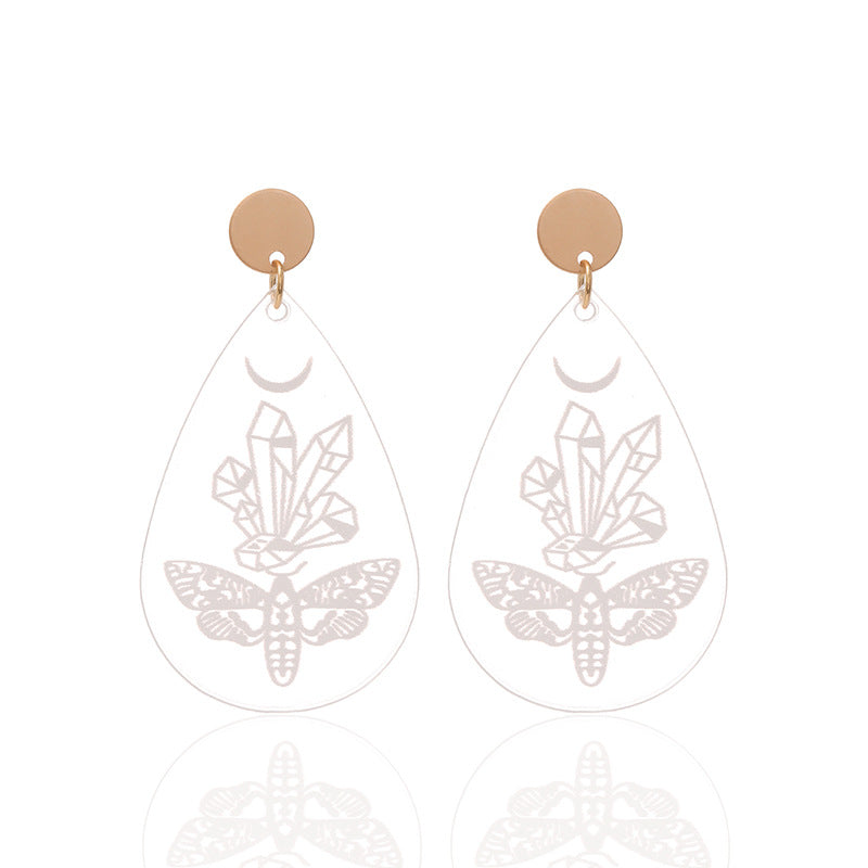 Wholesale Transparent Acrylic Skull Love White Printed Earrings