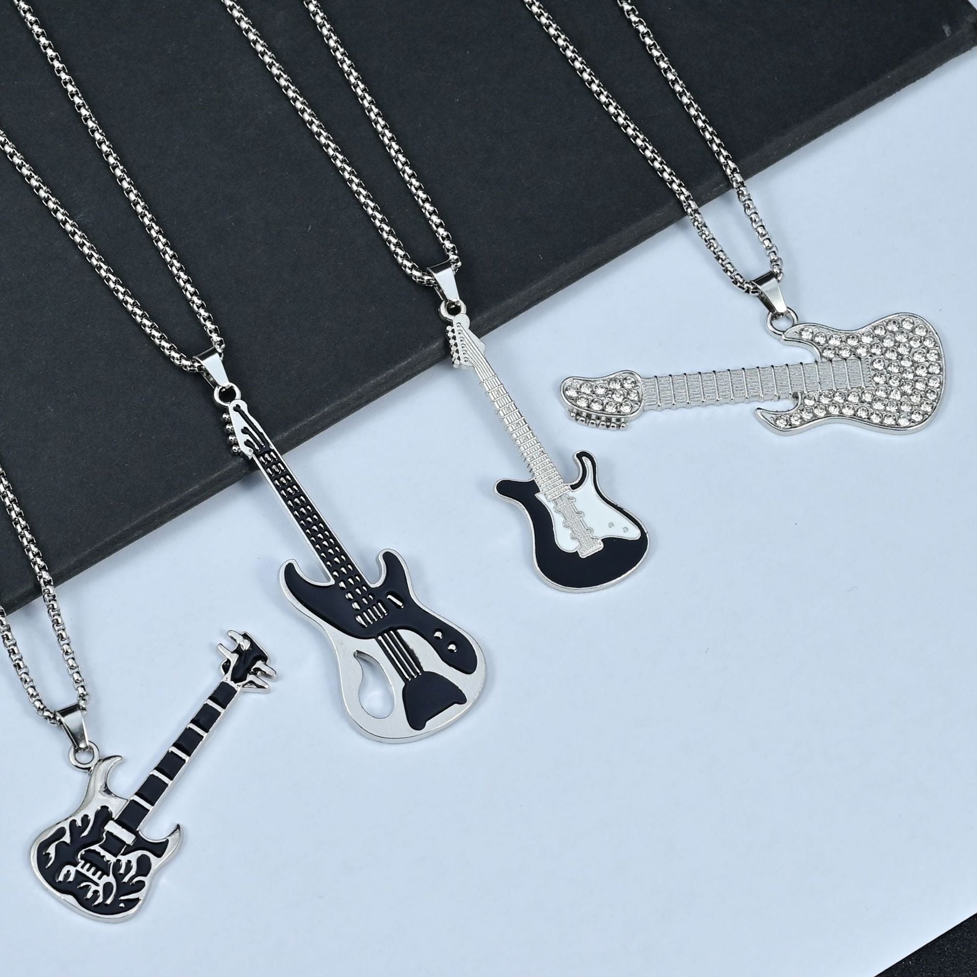 Wholesale Stainless Steel Men S Electric Guitar Pendant Necklace Hip Hop Music Jewelry Fashion Gift