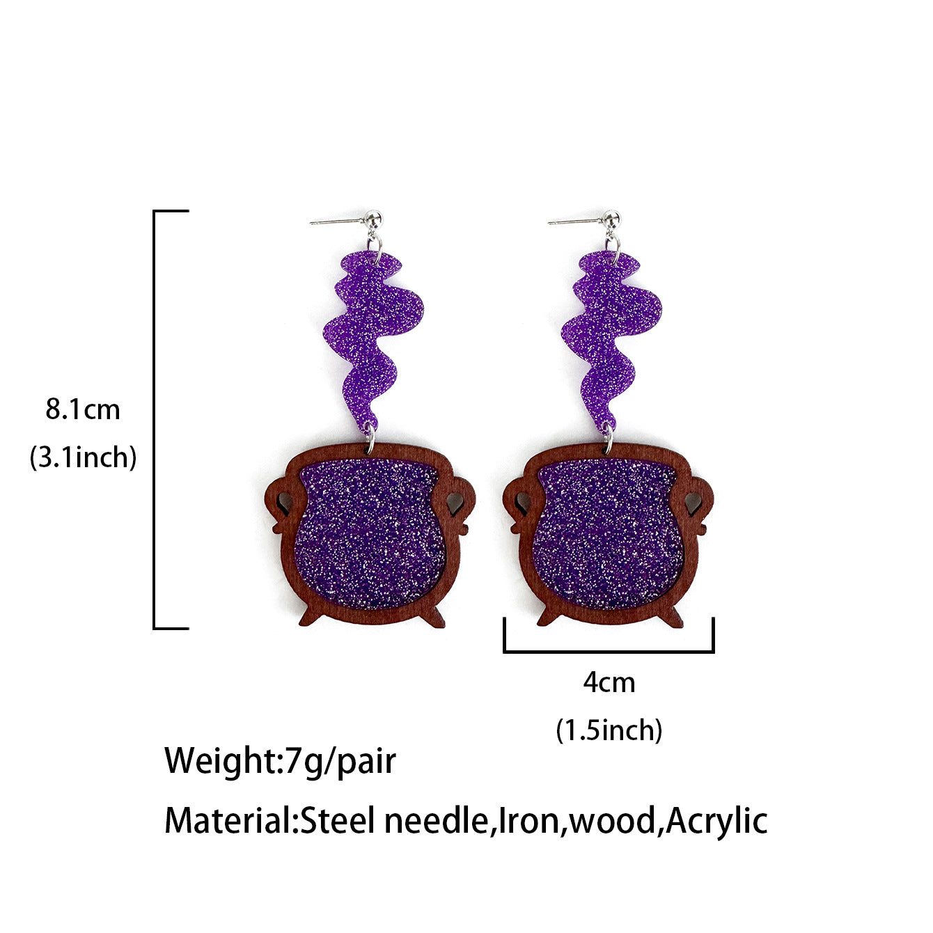 Wholesale Halloween Acrylic witch crucible earrings
