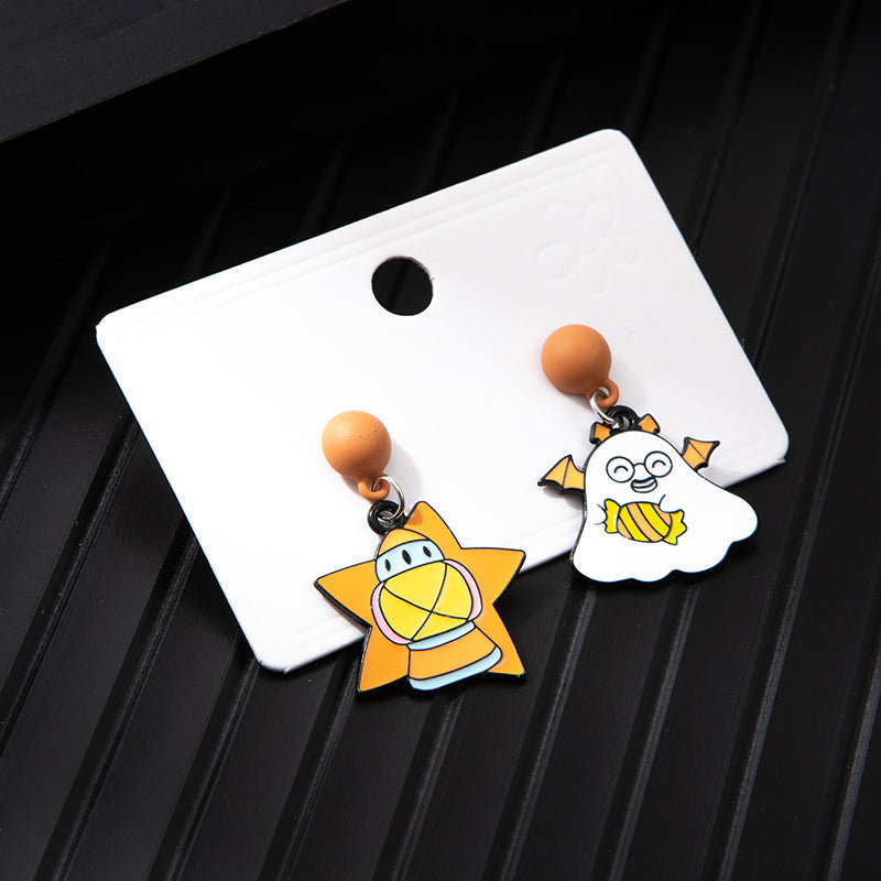 Wholesale  Ghost Pumpkin Alloy Oil Drop Asymmetrical Earrings