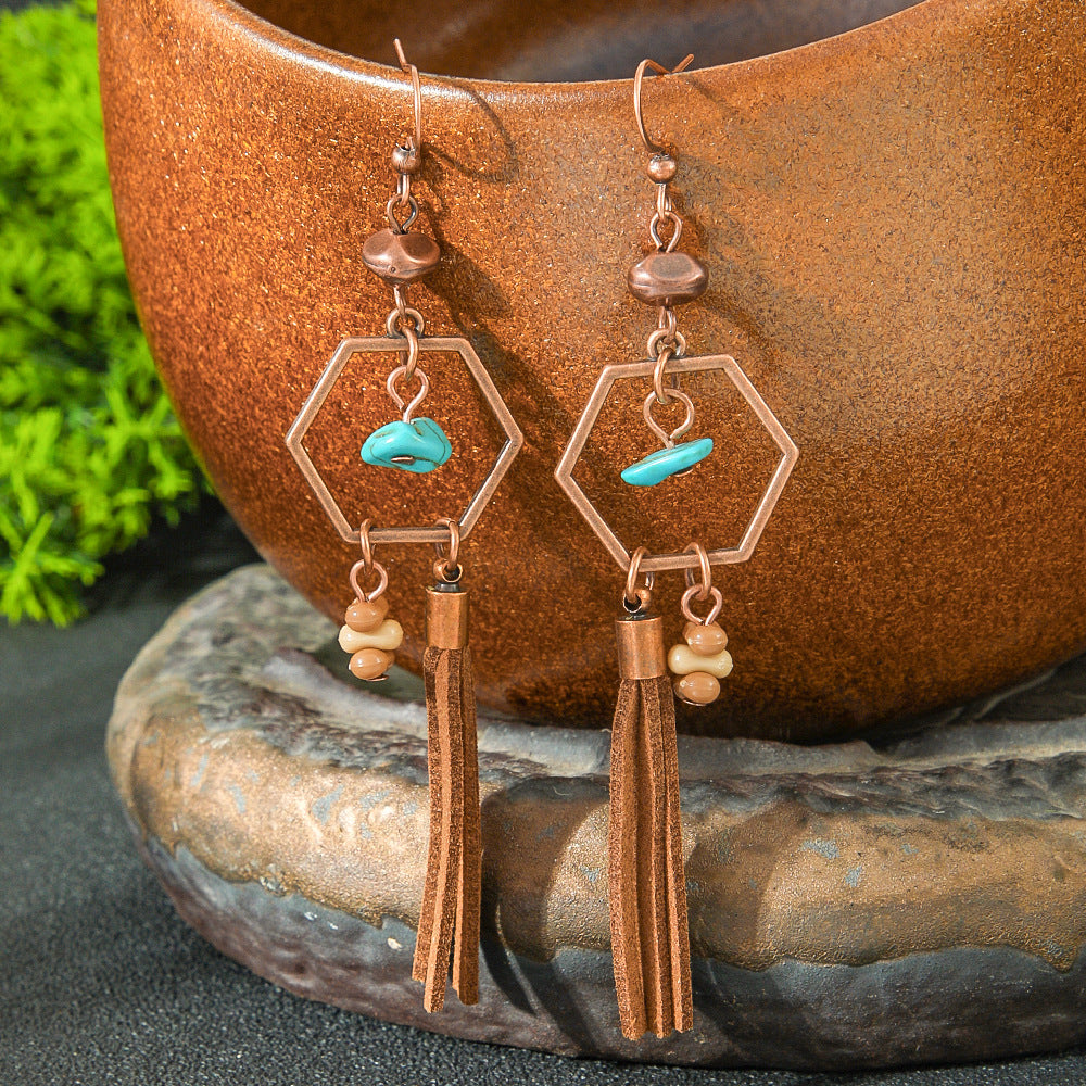Wholesale Cross-Border Hot-Selling Maillard-Style Coffee-Colored Earrings,  Retro Ethnic Style,  Slimming Long Tassel Earrings,  Yiwu Small Accessories