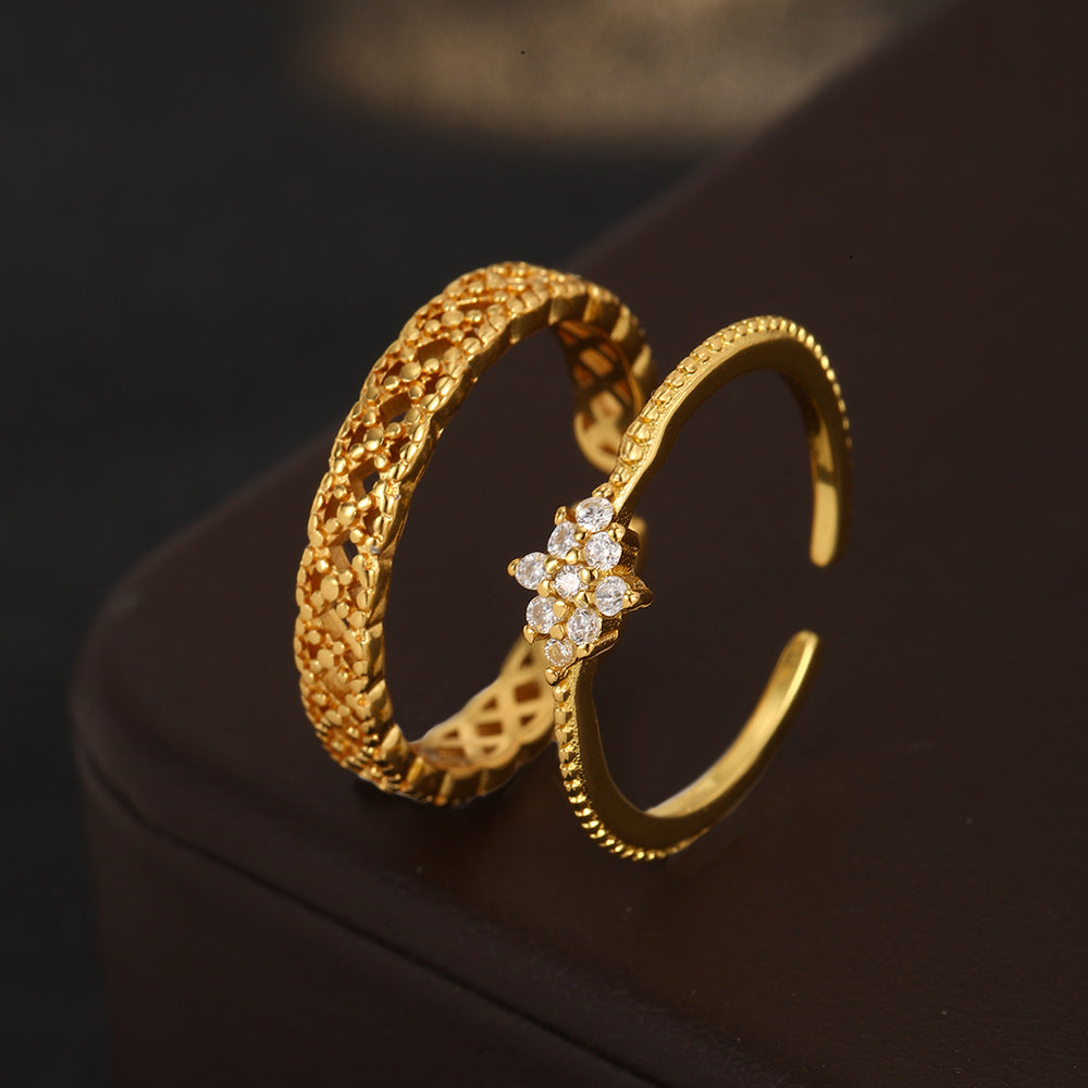 Wholesale Geometric Hollow Out Adjustable Ring For Women Copper Zircon Fashion Jewelry Gift