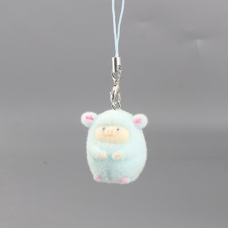 Wholesale Resin flocked 3D cartoon cute pig pendant keychain