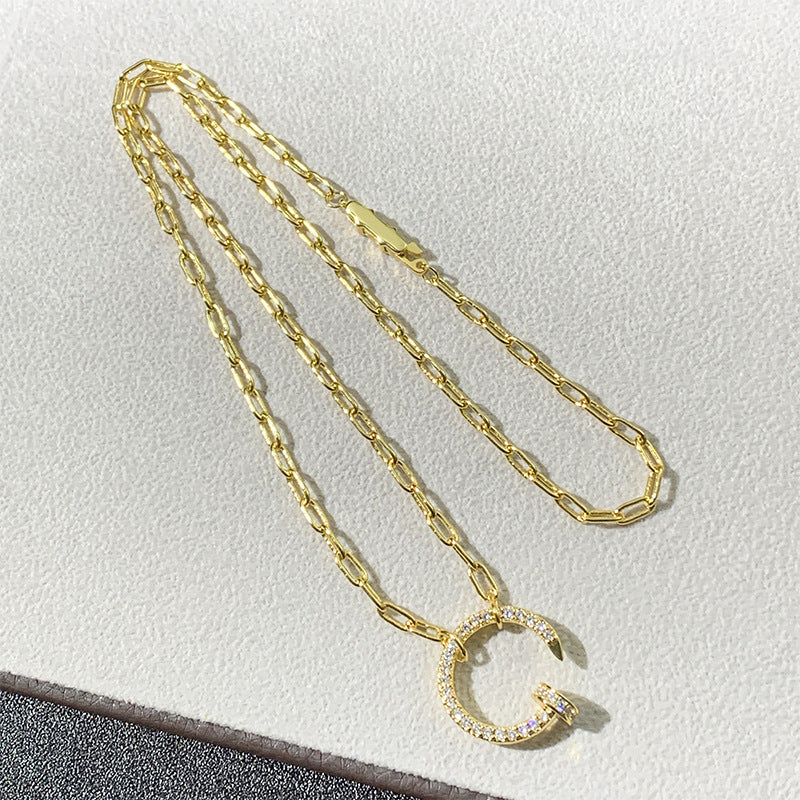 Wholesale V gold thick chain nail necklace necklace light luxury niche design necklaces