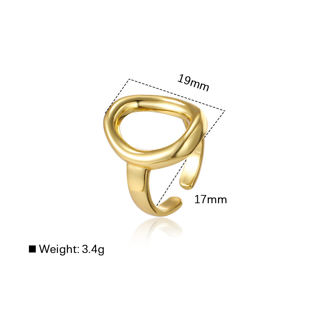 Wholesale Geometric glossy oval hollow adjustable ring