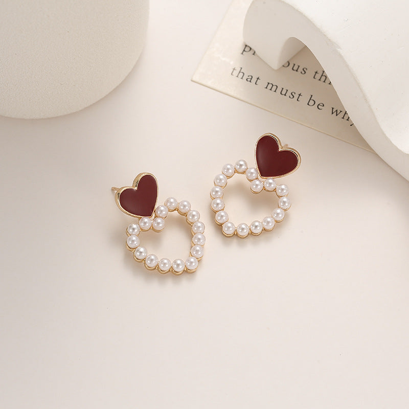 Wholesale Oil Drop Hollow Love Pearl Earrings