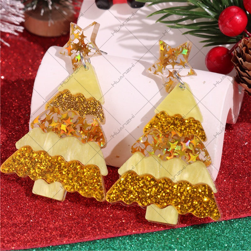 Wholesale  Christmas Geometric Sequins Stars Christmas Tree Acrylic Earrings