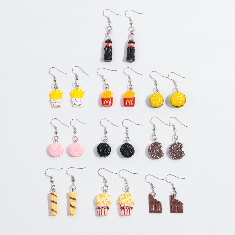 Wholesale Chic Food-Themed Resin Earrings - Fun Hamburger,  Fries,  Popcorn &  Chocolate Designs - Fashion Accessory for Everyday Wear or Gift