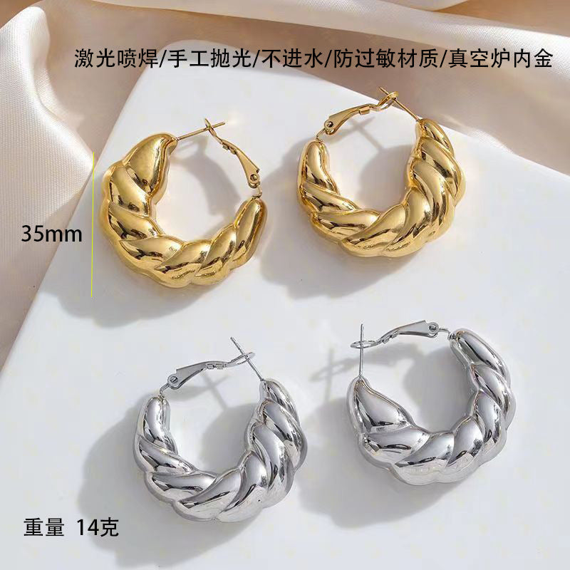 Wholesale 18K Gold Twist Stainless Steel Earrings ACC-ES-Chunp005