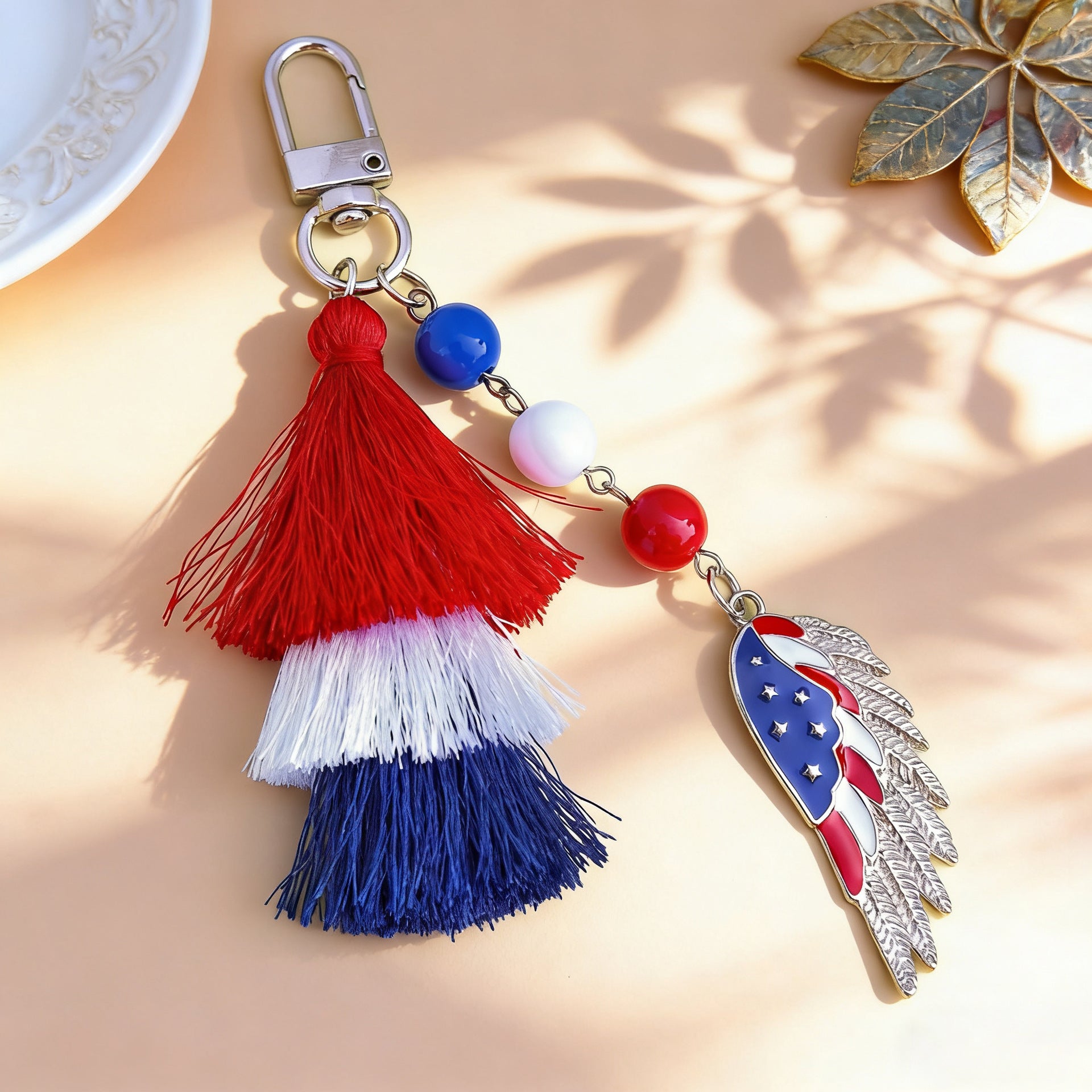 Wholesale American Independence Day Heart-shaped Five-pointed Star Pendant Tassel Keychain