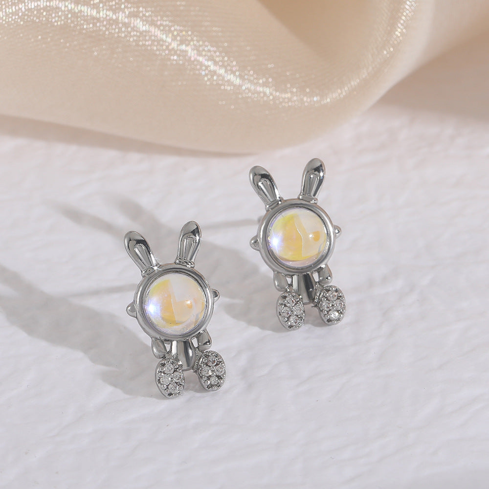 Wholesale Cute Easter Stainless Steel Openwork Bunny Earrings