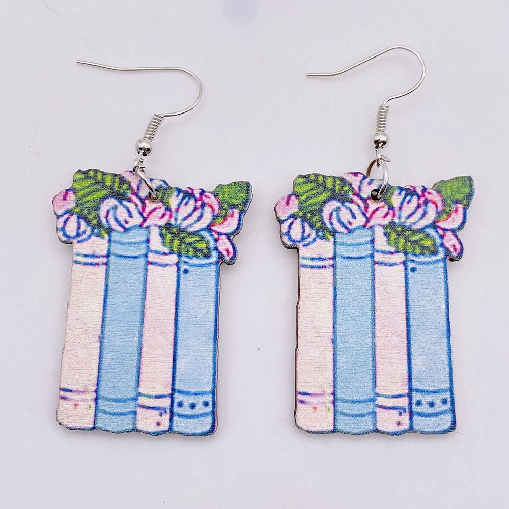 Wholesale wooden earrings pencil books  earrings