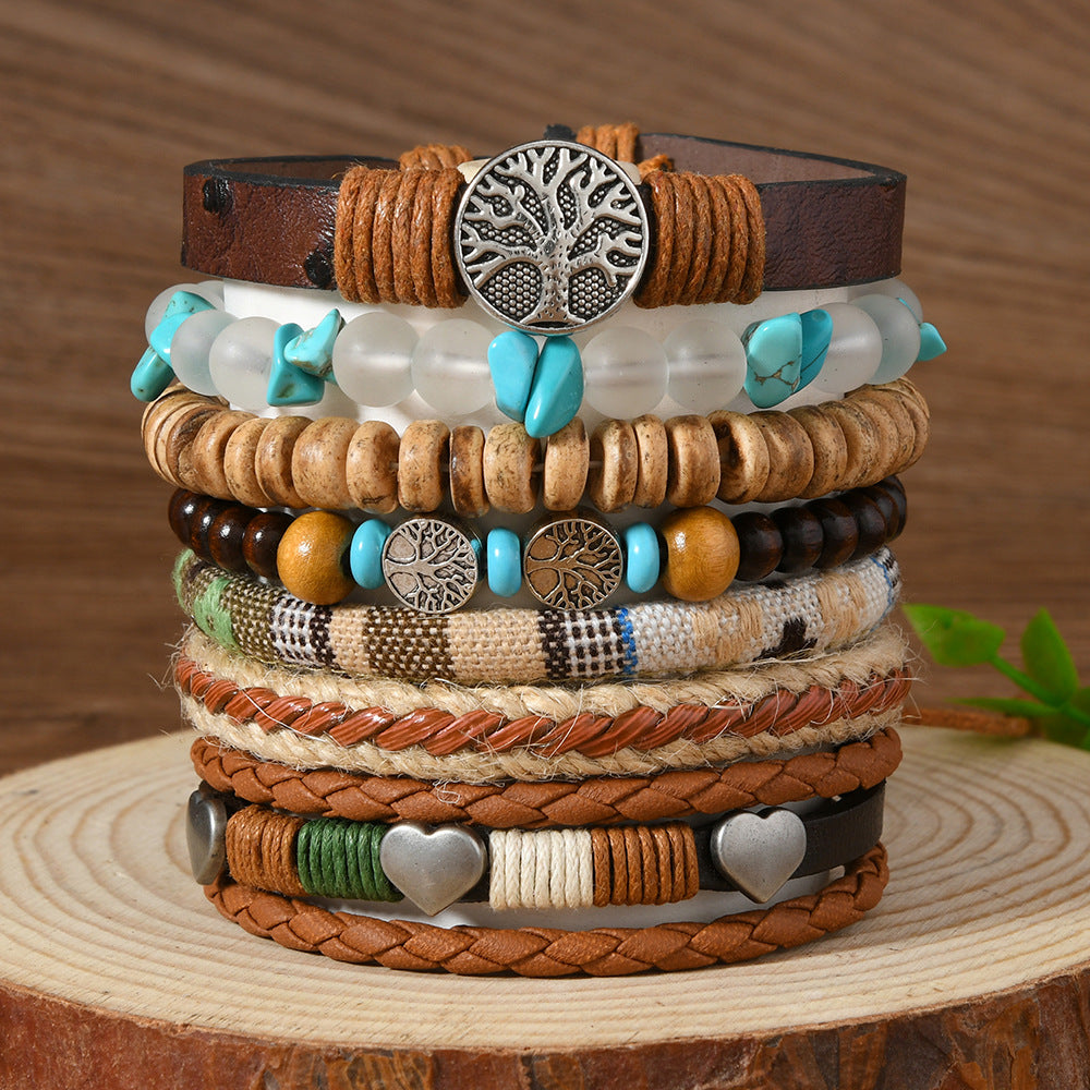 Wholesale  Coconut Shell Wood Beads Beaded Soft Pottery Pearl Stone Leather Bracelet
